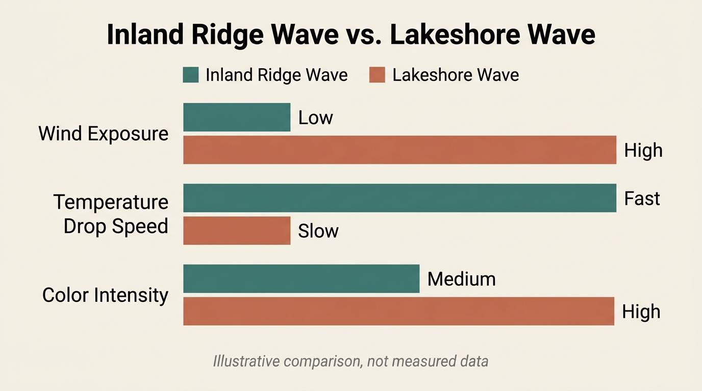 Infographic comparing Minnesota's two North Shore fall color waves